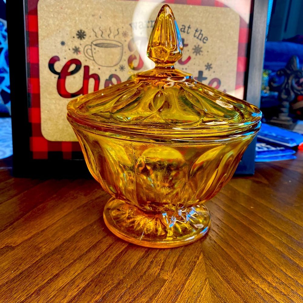 Amber glass vintage, Indiana glass candy dish, heavy